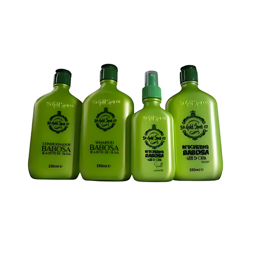 Gold Spell Babosa & Azeite de Oliva complete 4-piece kit with shampoo, conditioner, spray, and receitinha - Buy now at MKPBR.COM - Worldwide Shipping